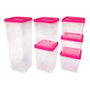 Ver imagem 1 de Pote Quadrado Modular para Cozinha Conjunto C/ 6 Organizador de Alimentos Empilhável:rosa