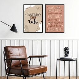 Kit 2 Quadros Cantinho do Café Quentinho 45x34cm - com Vidro:moldura Branca - 1