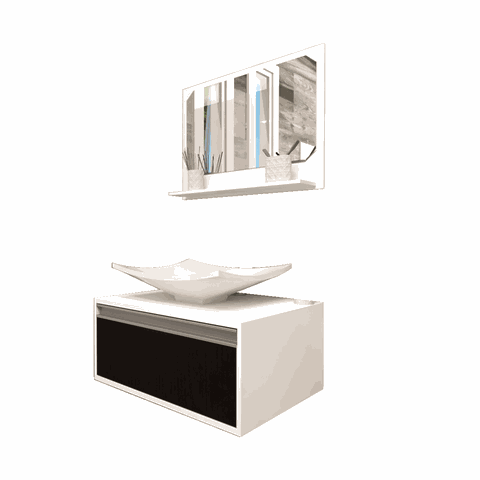 Kit Gabinete Maranata Espelheira+balcao+ Cuba Branco C/ Fresno Negro - Gabinetto