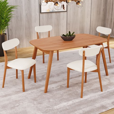 Conjunto Sala de Jantar Mesa 135x80cm Tampo em MDF Laminado 4 Cadeiras Ceci Yescasa Marrom/Off White