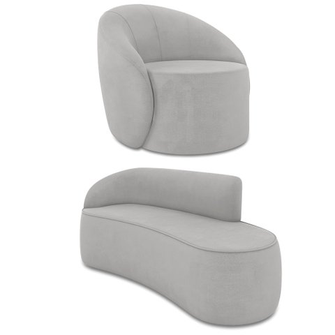 Sofá 3 Lugares Orgânico 180cm Morgan e Poltrona Lua Suede Cinza D03 - D’Rossi