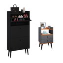 Ver imagem 1 de Kit Quarto Sapateira 3 Gavetas Basculantes Preto e Mesinha Lateral Pequena Nicho Cinza/Cinamomo