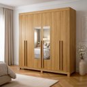 Ver imagem 1 de Guarda-Roupa Casal 6 Portas 4 Gavetas MDF com Pés e Espelho Liss Marrom/Cinamomo