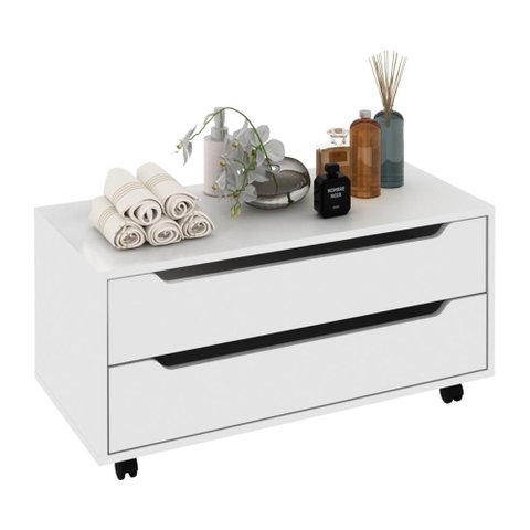 Gabinete Banheiro 80cm 2 Gavetas Retrô com Rodízios Multimóveis CR10121 Branco