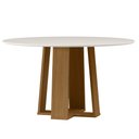 Ver imagem 3 de Mesa Redonda Belly Tampo de Vidro 135cm Ypê Off White N01 com 6 Cadeiras Ávila Suede Bege - Lyam Dec