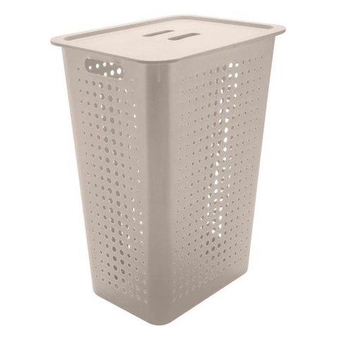 Cesto de Roupa Bege 47 L com Tampa 41 X 31 X 55 Cm