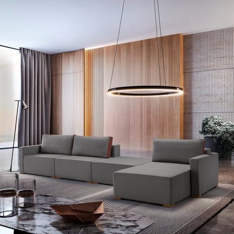Sofá Modulado com Chaise, Módulos e Puff 390cm Cinza