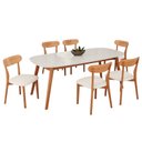 Ver imagem 2 de Conjunto Sala de Jantar Mesa 180x80cm Tampo em MDF com Vidro 6 Cadeiras Ceci Yescasa Marrom/Off Whit