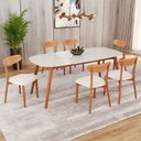Ver imagem 1 de Conjunto Sala de Jantar Mesa 180x80cm Tampo em MDF com Vidro 6 Cadeiras Ceci Yescasa Marrom/Off Whit