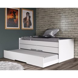 Cama Bicama Solteiro Juliette com Auxiliar e Gavetas Branco - 1