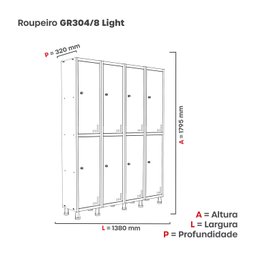 Roupeiro Aco Light 4v 08 Portas Gr304/8pri - 4