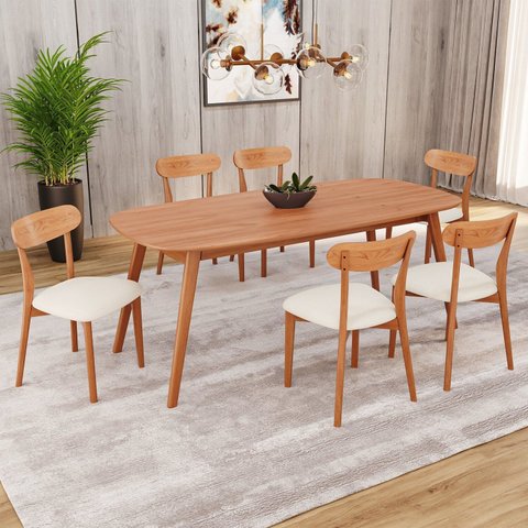 Conjunto Sala de Jantar Mesa 180x80cm Tampo em MDF Laminado 6 Cadeiras Ceci Yescasa Marrom/Off White