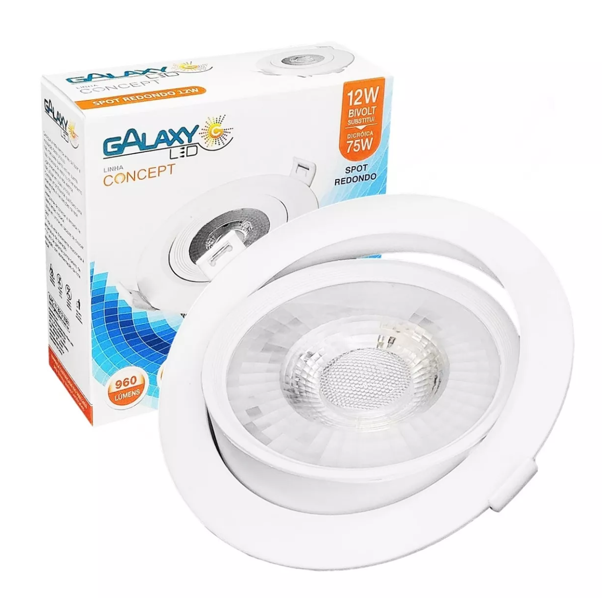 Kit 03 Spot Embutir Branco Galaxy Redondo 3000k 12w 13x13cm - 6