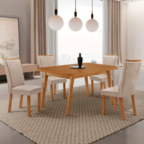Mesa de Jantar Copper 120cm Tampo MDF Laminado Canto Copo com 4 Cadeiras Lisa