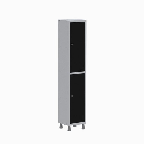 Armário Locker Guarda Volume Aço Light 2 Portas 34,5x179,5cm com Prateleira Interna Cinza/Preto