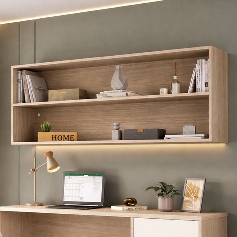 Armário Aéreo com 2 Nichos e LED Office Elegance Bege/Galiano Grann