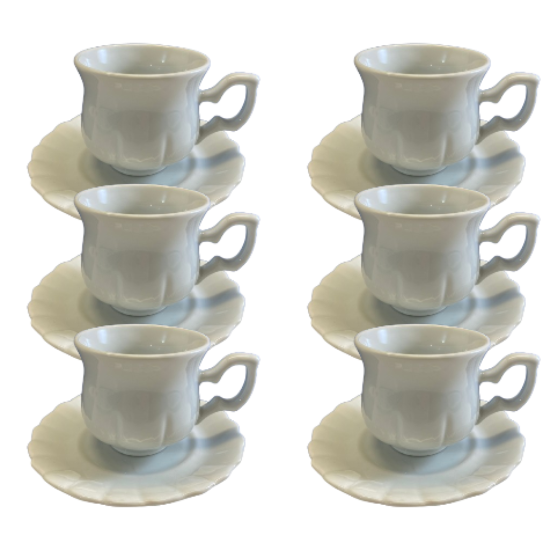 Kit Xícara de Chá com Pires Bia Porcelana Branca – 6 Peças - 1
