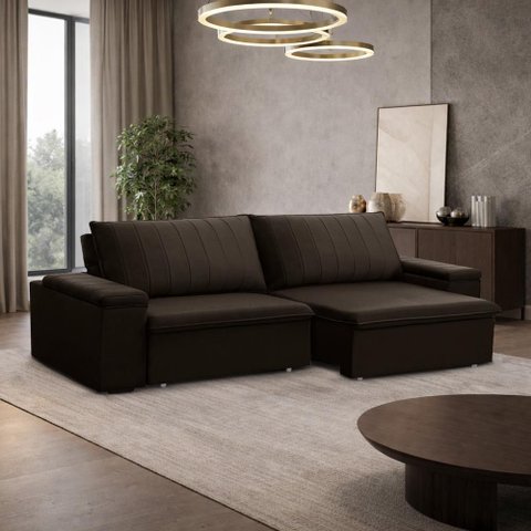 Sofá 3 Lugares Retrátil Reclinável para Sala 245cm Malfati F04 Veludo Marrom Escuro - Lyam Decor
