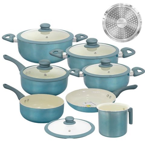 Jogo de Panelas de Induçao Revestimento Cerâmica Genebra Plus 7 Peças - Casambiente