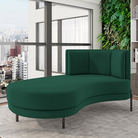 Sofá Chaise Longue Sala de Estar Living Lucca Esquerdo D02 Veludo Verde C-303 - Lyam Decor