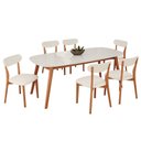Ver imagem 2 de Conjunto Sala Jantar Mesa 180x80cm Tampo Vidro 6 Cadeiras Linho Madeira Maciça Ceci Off White Yescas