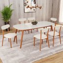 Ver imagem 1 de Conjunto Sala Jantar Mesa 180x80cm Tampo Vidro 6 Cadeiras Linho Madeira Maciça Ceci Off White Yescas
