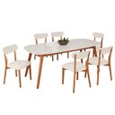 Ver imagem 2 de Conjunto Sala Jantar Mesa 180x80cm Tampo Vidro 6 Cadeiras Linho Madeira Maciça Ceci Off White Yescasa