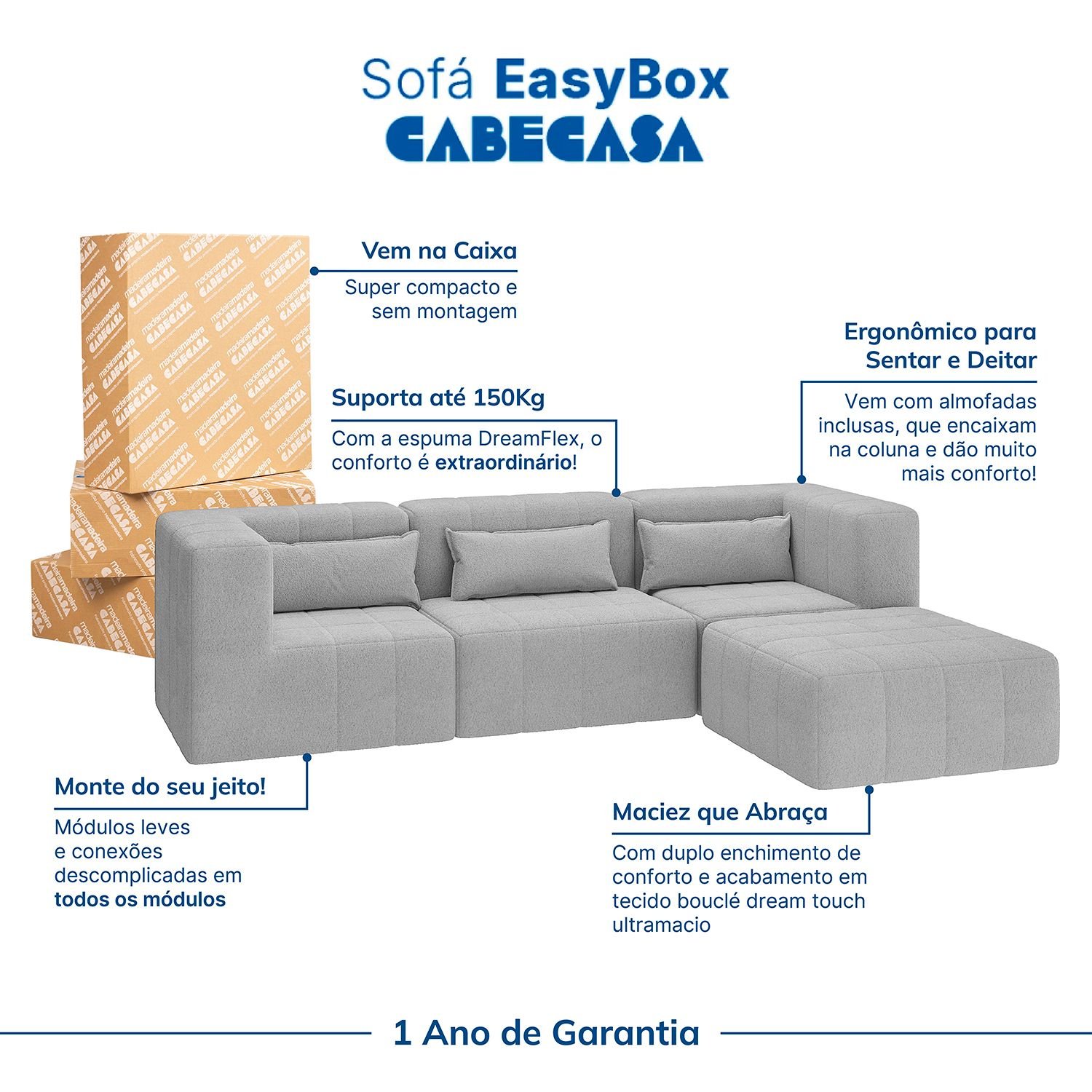 Sofá Modular Puff Easybox CabeCasa MadeiraMadeira - 4