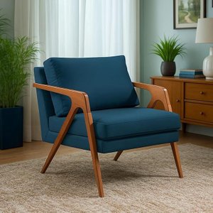 Kit 2 Poltronas Decorativa Mona Luxo Veludo Azul Base Madeira Maciça