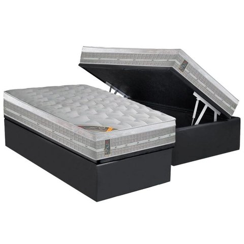 Cama Box Baú Solteiro: Colchão Molas Ensacadas Castor Pocket Premium Gel + Base CRC Suede Gray(88x18