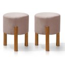Ver imagem 1 de Kit Puff Redondo Charmy com Pés Palito Rosa Linho