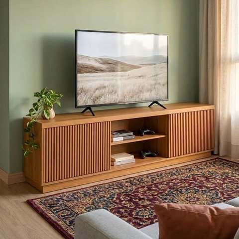 Rack para TV até 75 Polegadas com 2 Portas Ripadas 100% MDF 180x53,5x36,5cm