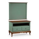 Ver imagem 1 de Rack com Painel para Sala 120cm Pés Luis Xv 2 Gavetas e Nicho Linz Móveis - Verde/imbuia Glazer