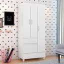 Ver imagem 6 de Guarda Roupa Solteiro Wend 3 Portas de Bater 2 Gavetas MDP Branco-Rosa-Branco Demóbile 80cm