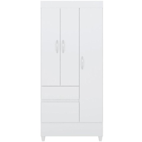 Guarda Roupa Solteiro Wend 3 Portas de Bater 2 Gavetas MDP Branco-Rosa-Branco Demóbile 80cm