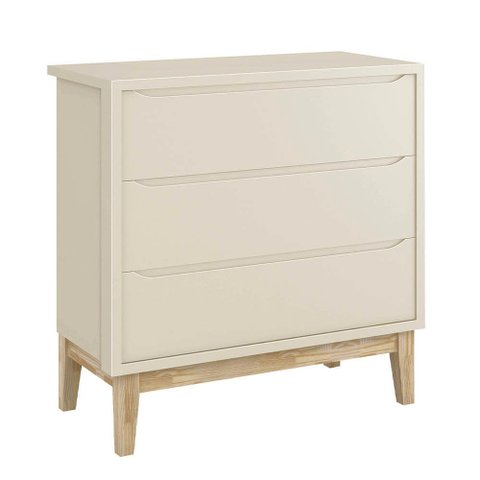 Cômoda Retrô Square 3 Gavetas com Kit Pé em Madeira Natural - Areia