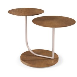 Mesa Lateral Embau em Aço Carbono Dourado Tampo Madeira Âmbar - 1