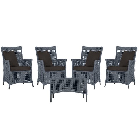 4 Poltronas e 1 Mesa Igapó em Alumínio Pintura Preta Corda Náutica Estofado 9