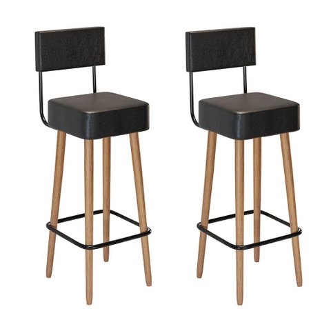 Kit 2 Banquetas Barcelona 96cm Couríssimo Preto - Salaone