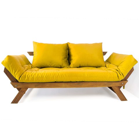 Sofá Japão Futon Acquablock Madeira Nobre Natural - Amarelo