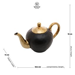 Bule p/ Chá 1L Porcelana Preto e Dourado Dubai - Wolff - 3