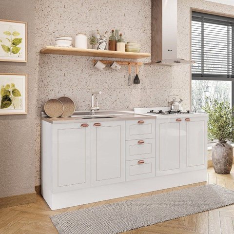 Cozinha Pérola com Rodapé 2 Peças Balcão 3 Gavetas 2 Portas e Balcão 2 Portas Yescasa Branco