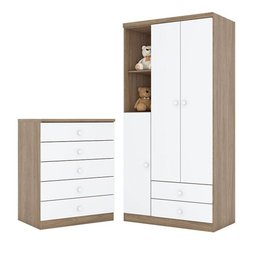 Cômoda e Guarda Roupa Infantil Pique-esconde Rústico Branco - Henn - 1