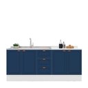 Ver imagem 3 de Cozinha Pérola com Rodapé 2 Peças Balcão 3 Gavetas 2 Portas e Balcão 2 Portas Yescasa Azul/Branco