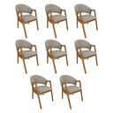 Ver imagem 1 de Kit 8 Cadeiras de Jantar Helen Estofadas Base em Madeira Maciça Cerejeira Assento Cinza Linho