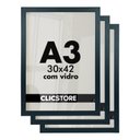 Ver imagem 1 de Kit 3 Molduras A3 Foto 30x42 Diplomas Certificados Qualidade Premium Vidro Quadros Decoração Arte Im