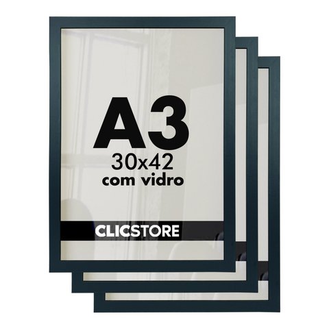 Kit 3 Molduras A3 Foto 30x42 Diplomas Certificados Qualidade Premium Vidro Quadros Decoração Arte Im