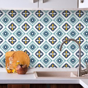 Adesivo de Azulejo Geométrico Azul e Amarelo Arte Destaque