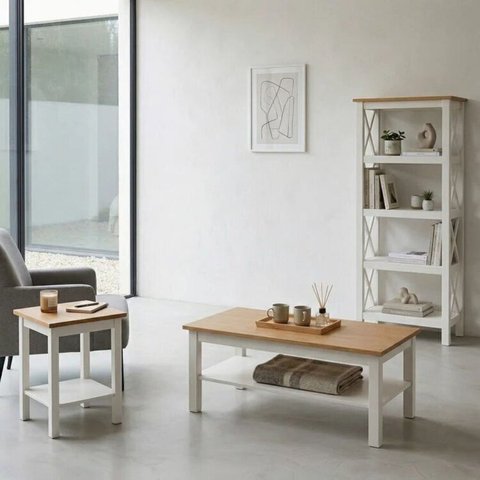 Conjunto Sala Estar 3 Peças com Estante, Lateral e Mesa de Centro Vanlla Yescasa. Branco