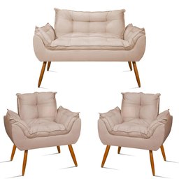 Kit Namoradeira Opala + 2 Poltronas para Sala Balaqui Decor Cor:bege - 1